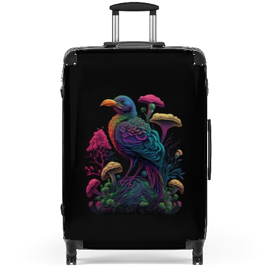 trippy patterns psychedelic Mushroom phoenix bird Suitcases