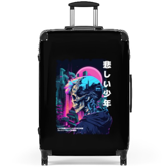 Edgy Gothic Skull Anime Sad Boy Japanese Futurism Suitcases