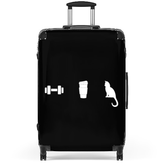 Gym, coffee, and cats. Suitcases