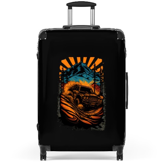 dirt racing car drawing with mountains Suitcases