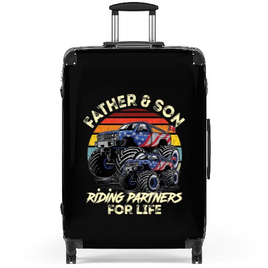 Father and Son Riding Monster Truck For Life Raci Suitcases