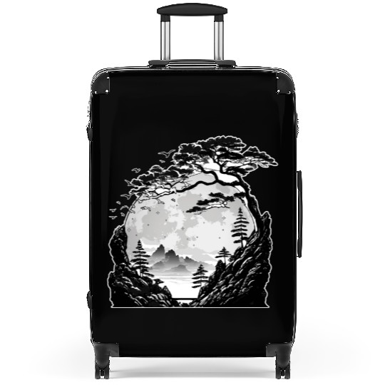 Japanese Mountain Landscape Gothic Full Moon Fores Suitcases