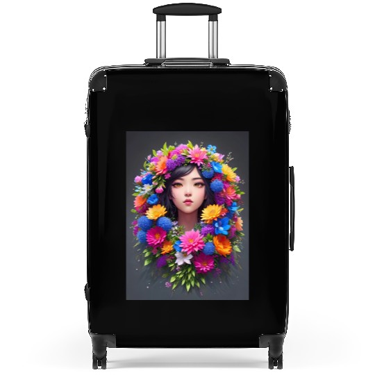 Spring Girl with a bouqet of flowers garland #14 Suitcases