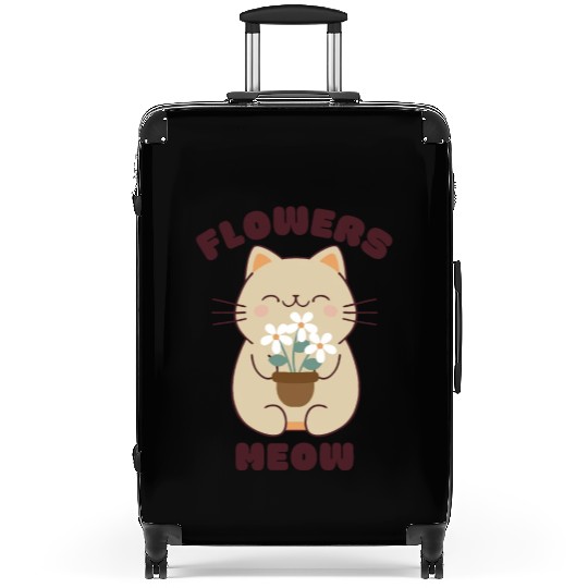 Kawaii cat and flowers, meow! Suitcases