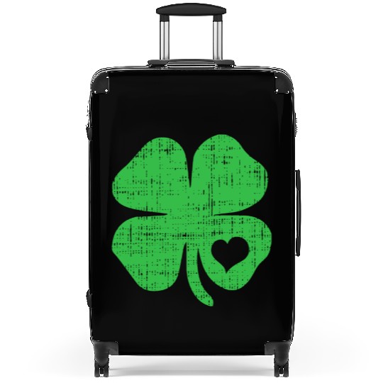 Green Four Leaf Clover Heart - St Patricks Day4 le Suitcases