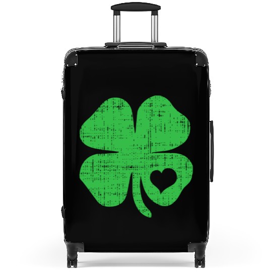 Green Four Leaf Clover Heart - St Patricks Day4 le Suitcases