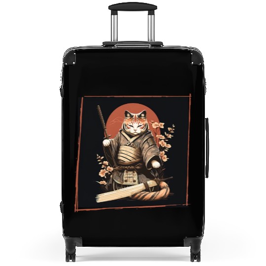 Japanese Art Cat Anime Style Samurai Suitcases
