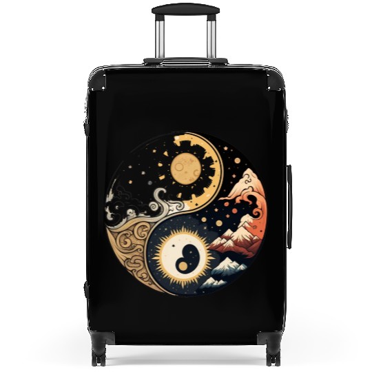 Sun and moon yin yang Suitcases