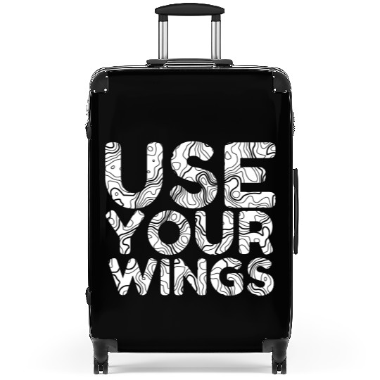 Use Your Wings Quote Typography BW Line Art Suitcases