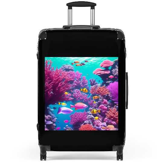 Viral magenta coral reef with tropical fish Suitcases