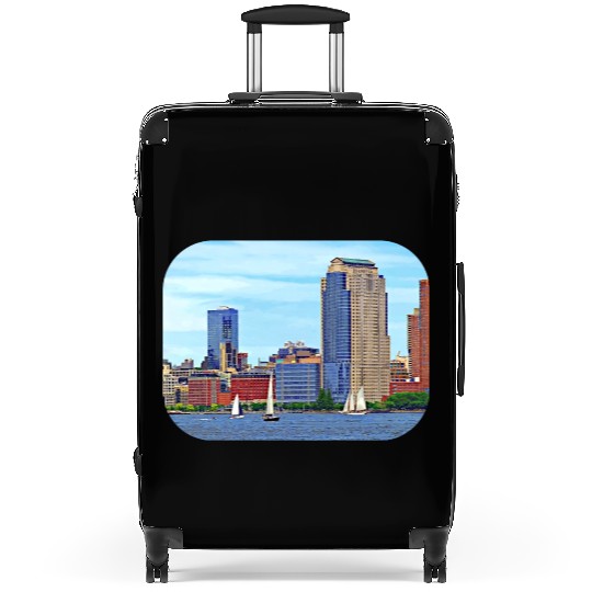 Manhattan NY - Boats By Manhattan Skyline Suitcases