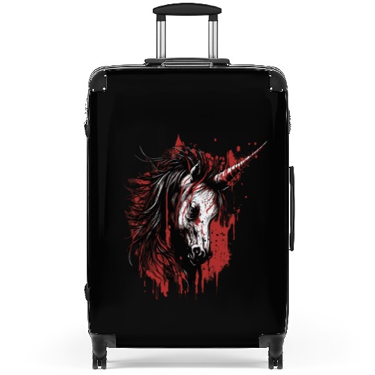 scary unicorn Suitcases