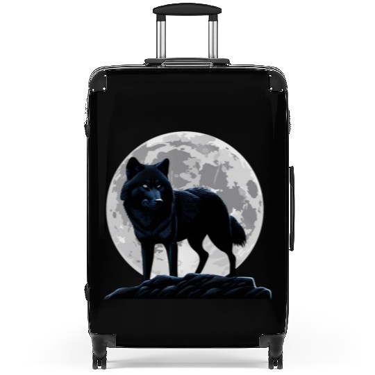 Wolf howling at the moon graphic Suitcases