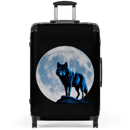 Wolf howling at the moon graphic Suitcases