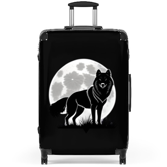 Wolf howling at the moon graphic Suitcases