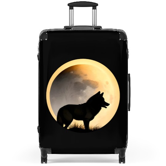 Wolf howling at the moon graphic Suitcases