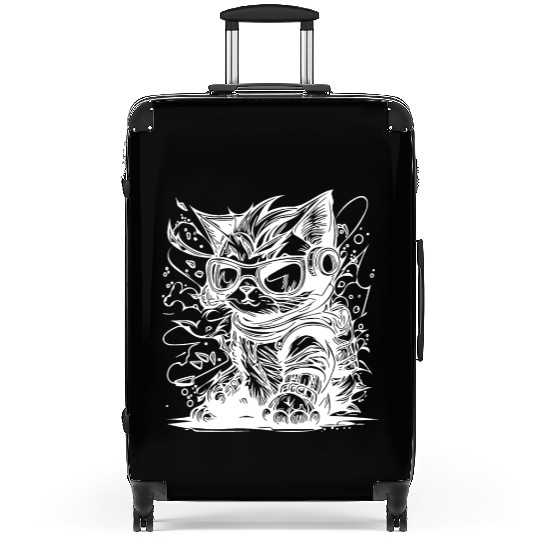 Little Cool Space Cat Splash Tattoo Style Suitcases