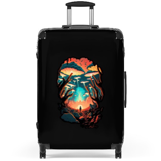 Psychedelic Forest Surreal Wanderer Mushrooms Suitcases