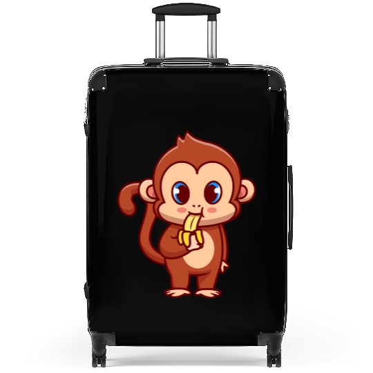 Cute Monkey Eating Banana Cartoon Suitcases