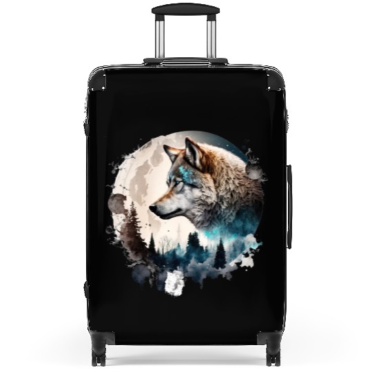 Wolf Moonlight Forest Wild Werewolf Watercolor Suitcases