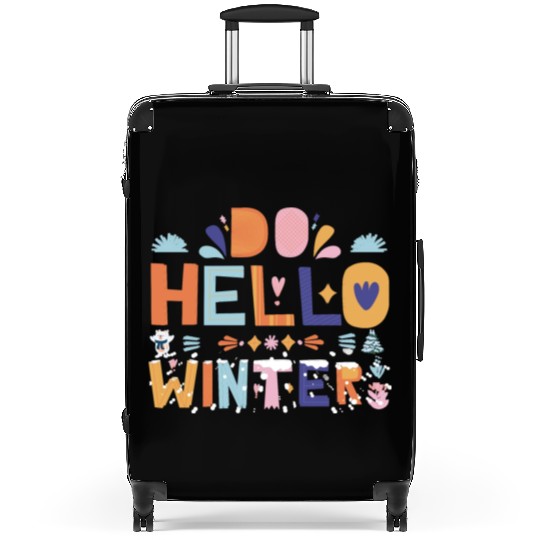 Cute Hello Winter with Snow and Fun Art Suitcases