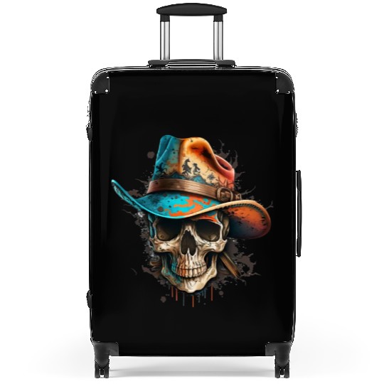 Watercolor Skull in a Cowboy Hat Skeleton Art 5 Suitcases