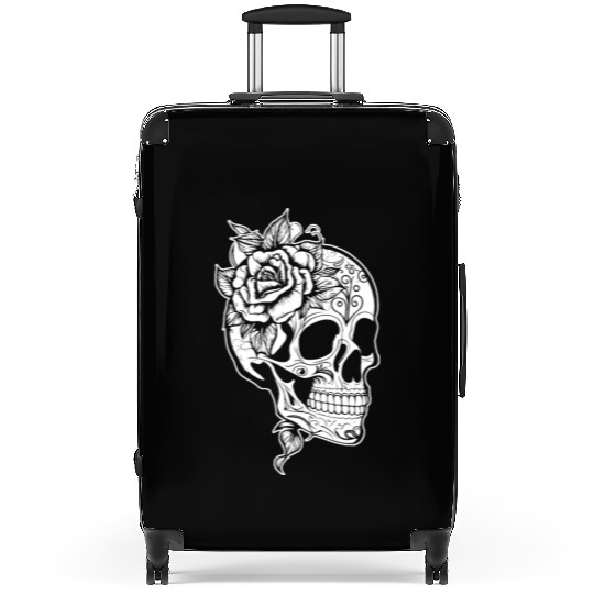 Skull Dia de los Muertos Halloween Tattoo Rose Suitcases