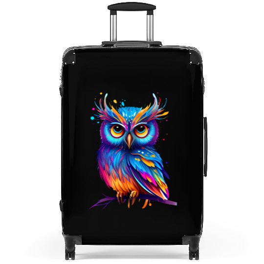 Cute Owl Bird Hunter Colorful Watercolor Graphic Suitcases