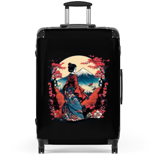 Mount Fuji Fujisan Fujiyama Floral Geisha Suitcases