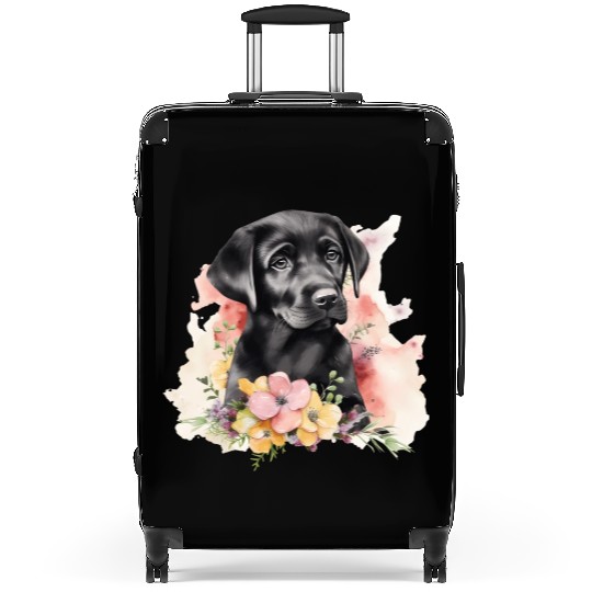 Black Lab Dog Watercolor Floral Suitcases