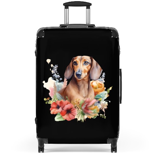 Dachshund Watercolor Bulldog Floral Suitcases