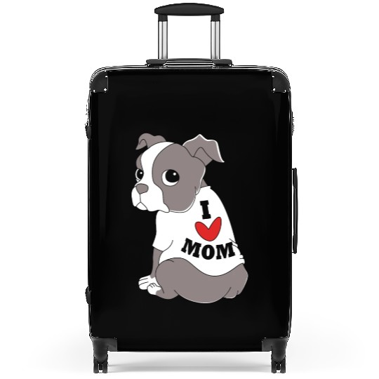 I Love Mom Dog Puppy Boston Terrier Mama Suitcases