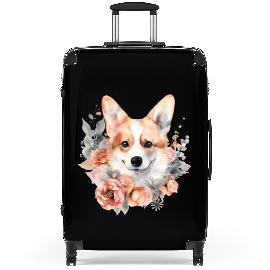Corgi Dog Watercolor Floral Suitcases