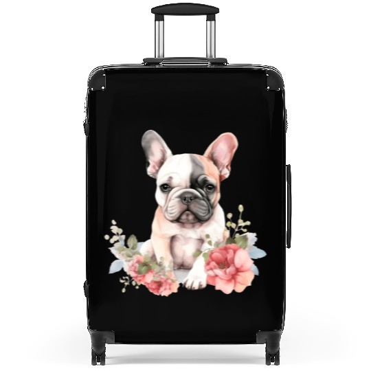 French Bull Dog Watercolor Floral French Bulldog Suitcases