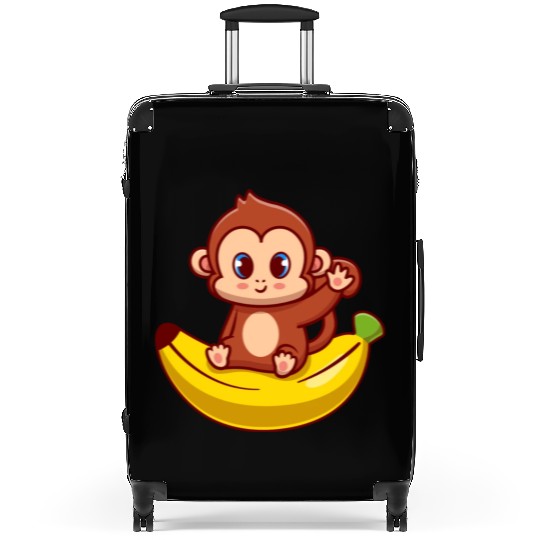Cute Monkey Sitting On Banana Cartoon Suitcases