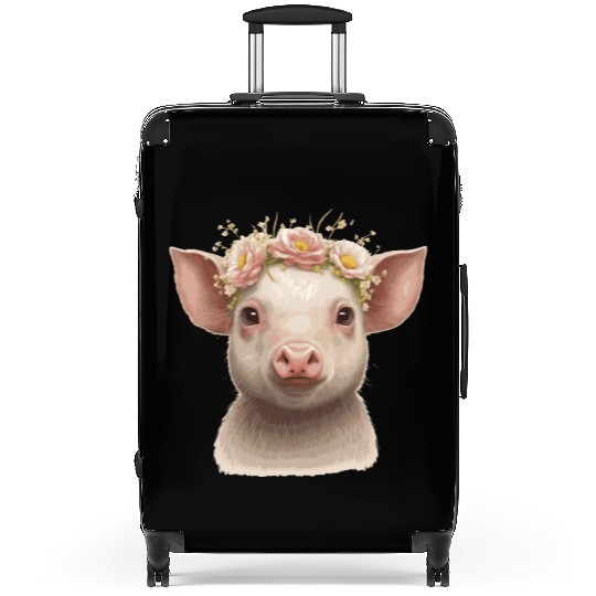 Cute Piglet Flower Crown Baby Pig Floral Farm Anim Suitcases