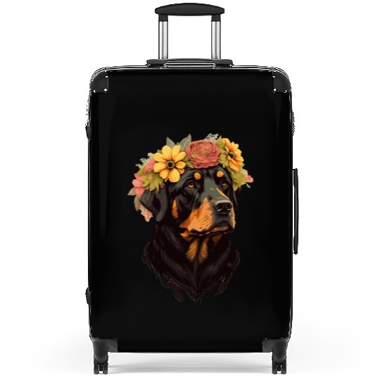 Cute Rottweiler Flower Crown Pet Dog Breed Floral Suitcases
