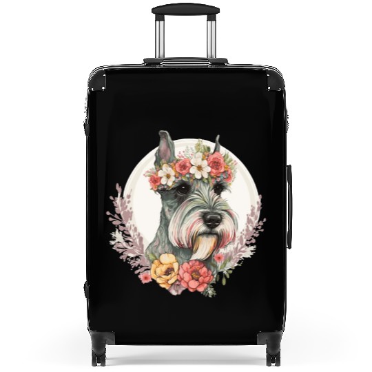 Cute Mini Schnauzer Flower Crown Pet Dog Breed Flo Suitcases
