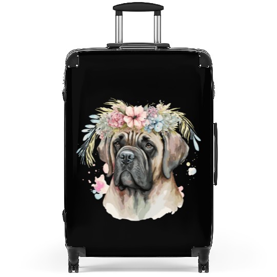 Cute English Mastiff Flower Crown Pet Dog Breed Fl Suitcases