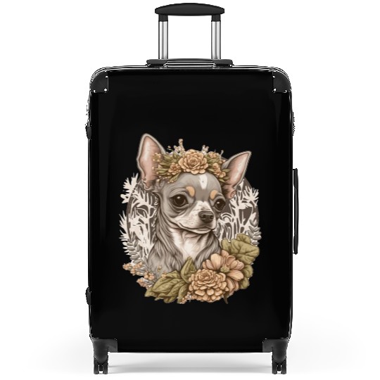 Cute Chihuahua Flower Crown Pet Dog Breed Floral P Suitcases