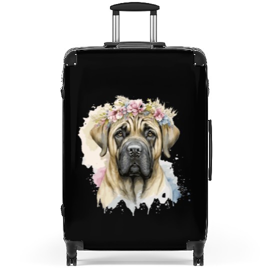 Cute English Mastiff Flower Crown Pet Dog Breed Fl Suitcases