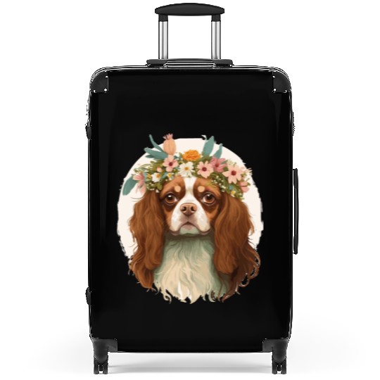 Cavalier King Charles Spaniel Flower Crown Pet Dog Suitcases