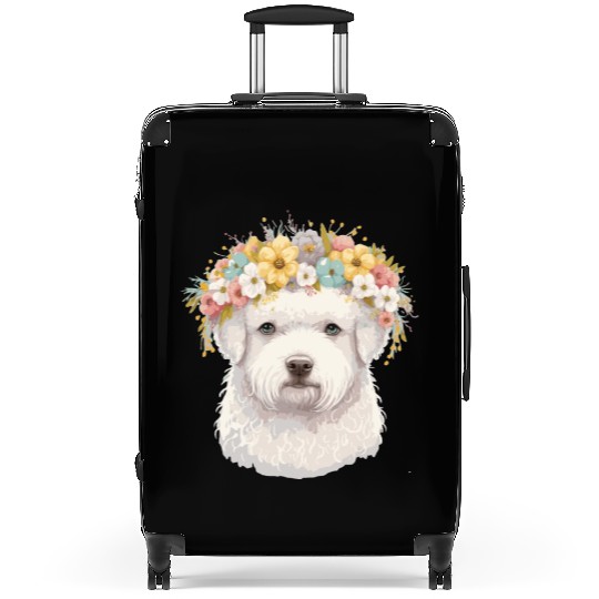 Cute Bichon Frise Flower Crown Pet Dog Breed Flora Suitcases