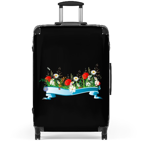colorful spring meadow with flowers and insects Suitcases