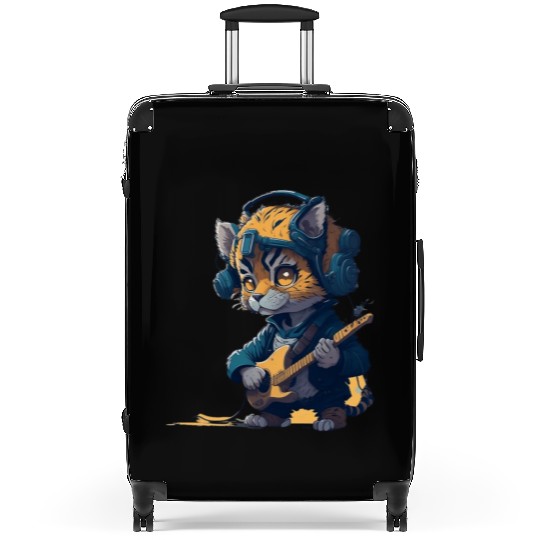 baby tiger playing electric guitar Suitcases