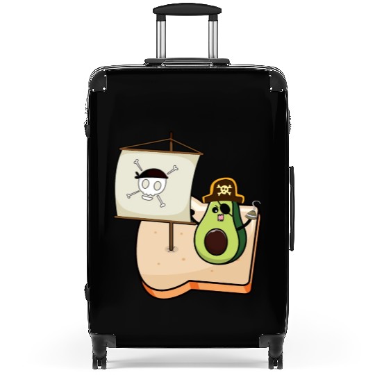 Funny avocado pirate sailing on a toast bread Suitcases