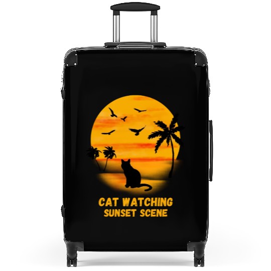 Cat watching sunset scene - Cat Lover Suitcases