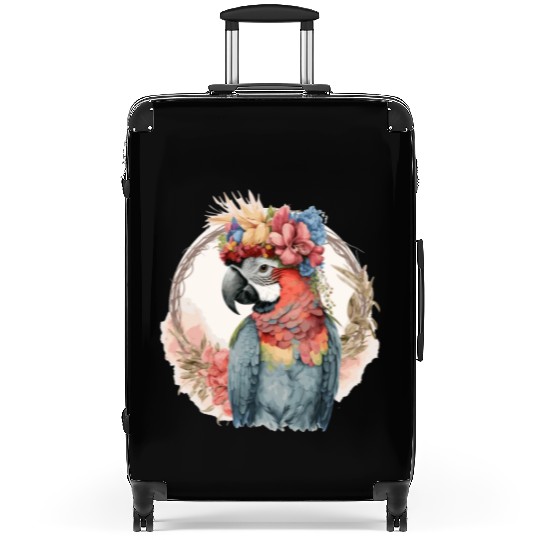 Colorful Parrot Watercolor Macaw Bird Flower Crown Suitcases