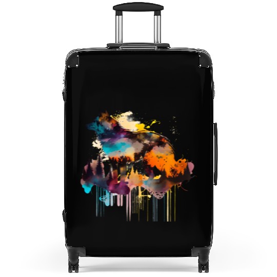 Mountain Wolf Multicolor Watercolor Portrait Suitcases