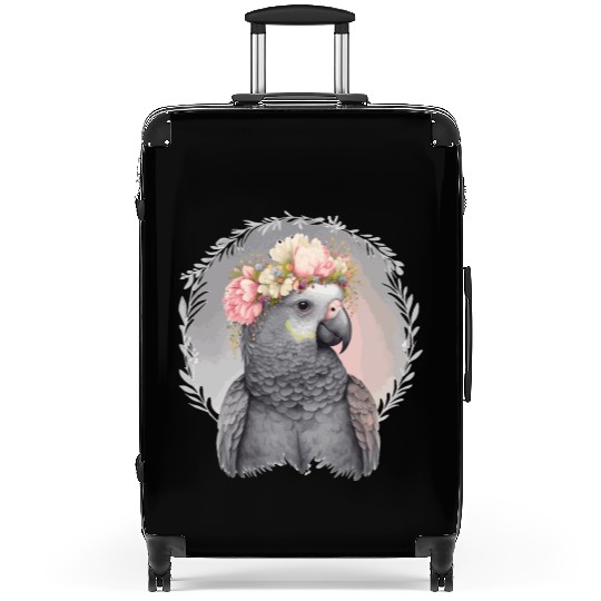 Cute African Gray Parrot Bird Flower Crown Pet Bir Suitcases